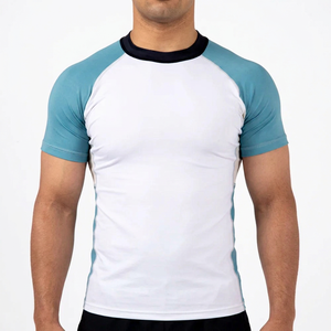 T-shirt de compression à manches courtes pour homme, blanc et bleu, à séchage rapide, anti-UV, fabriqué au Pakistan - Product Image 1