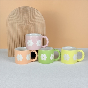 Embossed Colorful Ceramic Cute Design Eco-friendly Dishwasher Microwave Safe <b>Reusable</b> Coffee <b>Mug</b> Good Quality Porcelain AB Grade - Product Image 1