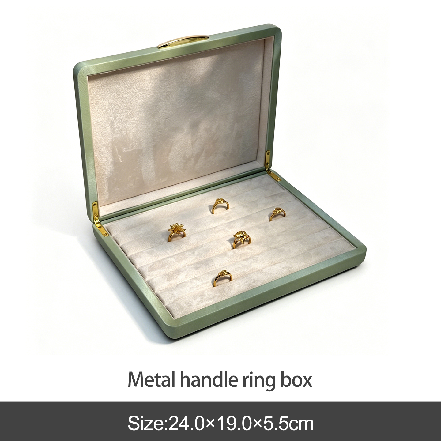 Green metal handle ring box