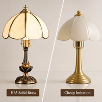 Lampe de table en laiton massif H65 avec abat-jour en verre imitation jade soudé à la main et sculpture vintage, LED E27 pour chambre à coucher, salon, maison