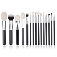 Set Kuas Makeup Kabuki Profesional IPRESTA 15 Buah dengan Gagang Kayu Aluminium untuk Foundation, Eyeshadow, Concealer, dan Penggunaan Mencukur