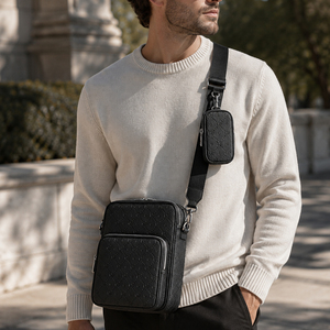 Sac bandoulière multi-poches pour homme en cuir PU gaufré, sac messager avec pochette amovible, sac de voyage quotidien OEM ODM - Product Image 2