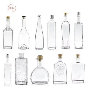 Garrafas de vidro personalizadas 700ml 750ml 1000ml vazias para rum, tequila, vodka, uísque, bebidas espirituosas, garrafas de licor com cortiça