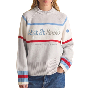 <span class=keywords><strong>Pull</strong></span> en tricot brodé « Let It Snow » pour femme, <span class=keywords><strong>pull</strong></span> oversize pour les fêtes d'hiver, haut rayé <span class=keywords><strong>de</strong></span> Noël - Product Image 1