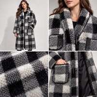 Manteau long en fausse fourrure à carreaux Buffalo, col châle, ouvert sur le devant, avec poches plaquées et ceinture, coupe oversize, pour l'automne et l'hiver, style urbain