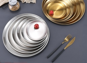 Vaisselle coréenne 304 assiette ronde en acier inoxydable assiette de <span class=keywords><strong>barbecue</strong></span> épaissie plateau doré assiette à gâteau aux fruits - Product Image 3