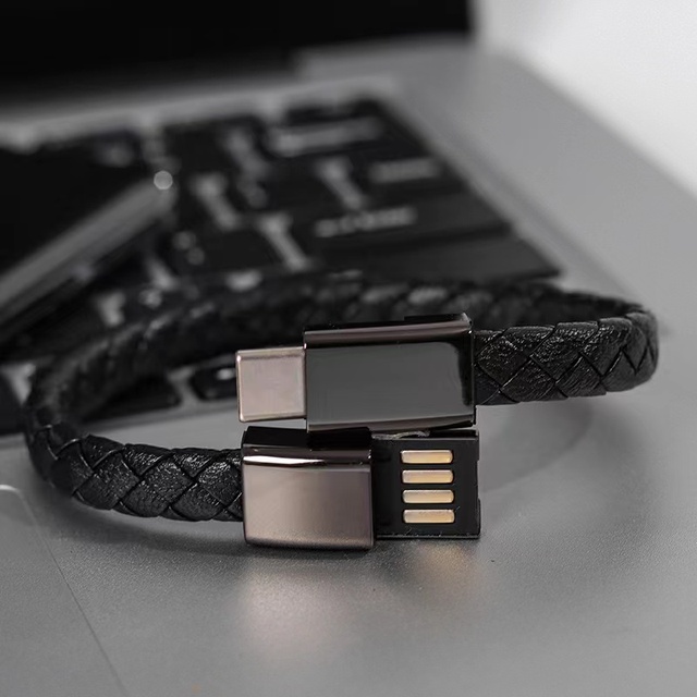 Support Custom logo Genuine Leather Bracelet Wrist 8 Pin Micro Usb Cord Type-c Charging Cable Bracelet Promotion Gifts