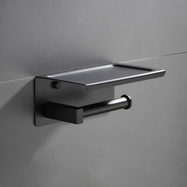 Hot Selling Wall Mounted Bathroom Matte Black Toilet Paper Holder With Shelf