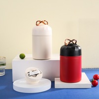 Recipiente para comida al vacío de acero inoxidable, cilindro de 500 ml, lonchera aislada con tapa para hombres y mujeres, blanco, negro, rojo, creativo, simple, sólido