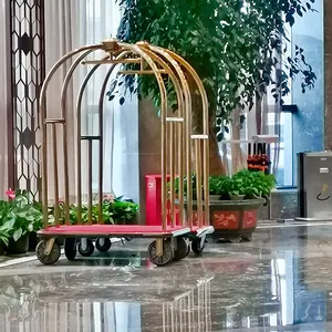 Trolley Hotel Luggage Hotel Decorative Gold Stainless Steel Bellman Trolley Concierge Birdcage Trolley Luggage Cart