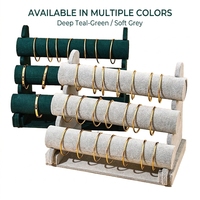 Support de Présentation de Montres en Flanelle à Trois Niveaux Gris Vert Noir pour Vente en Gros, Présentoir de Rangement pour Bracelets et Bijoux