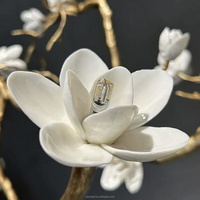 Lustre en Cuivre Pur, Fleur de Magnolia en Céramique, Style Rétro Artistique pour Villa, Lustre Zen Nouveau Style Chinois pour Salle de Thé, Luxe Léger