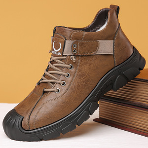 รองเท้าหนังบุขนแกะสำหรับฤดูหนาวของผู้ชายสีน้ำตาลพื้นหนากันลื่นกันน้ำรองเท้าลำลองสำหรับวัยกลางคนและ - Product Image 1