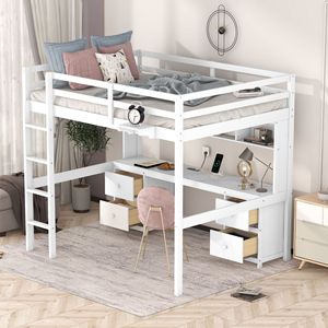 Lit de dortoir avec bureau et étagère, rangement blanc pour chambre à coucher, enfants, adultes, personnes âgées - Product Image 2