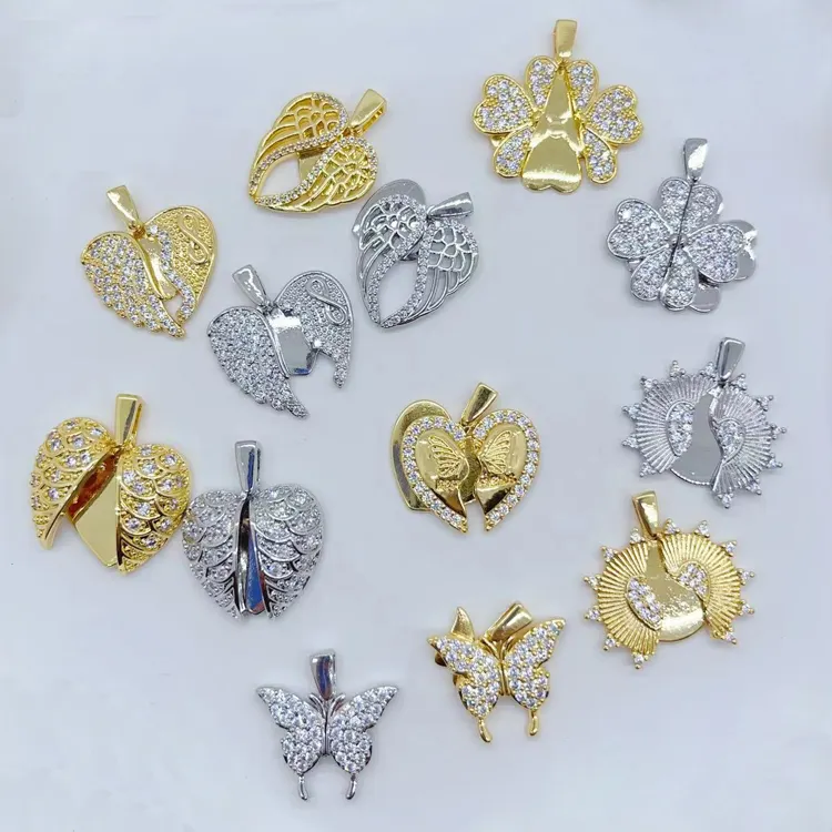 Copper Plated Gold Designer Bracelet Fine Jewelry Pendants Wholesale Custom Heart Butterfly DIY Jewelry Making Zircon Charms