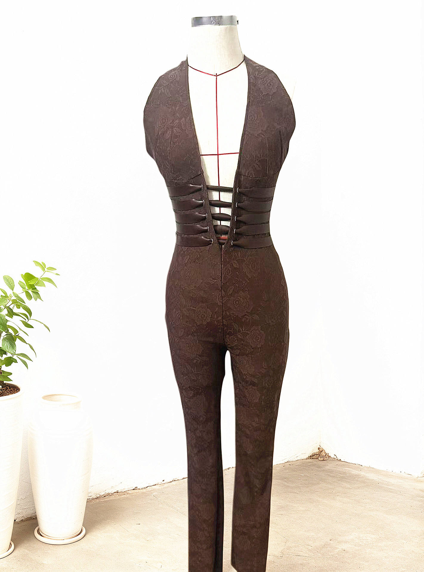 Z1205JPRP01 coffee jumpsuit