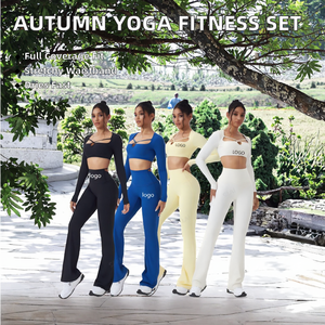 Ensemble de sport respirant à manches longues pour yoga et fitness, avec bretelles fines croisées à l'avant, collection automne 2026, idéal pour la course en extérieur - Product Image 2