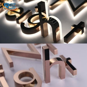 Lettres encastrées rétroéclairées en acier inoxydable 304, finition or rose, pour espaces commerciaux de luxe - Product Image 3