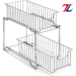 Stainless steel kitchen pull out shelves Stackable 2-Tier Under Sink Cabinet storage shelf oringanizer with Sliding Drawer