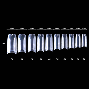 Lot de 100 <span class=keywords><strong>faux</strong></span> ongles carrés en ABS pour nail art, avec colle, finition naturelle, couverture partielle, couleurs transparentes, blanches et naturelles, numéros 0-9 - Product Image 3