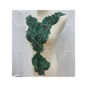 HC-244 Hechun fashion design green colour applique beaded rhinestone