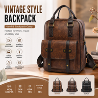 Sac à dos vintage en cuir PU grande capacité, sac à dos de voyage décontracté avec poche à rabat avant pour les trajets quotidiens