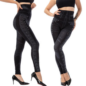 <span class=keywords><strong>Leggings</strong></span> imprimés pour femmes, taille haute, avec perles, mode rétro, élastique, pantalons à la cheville, jeans décontractés. - Product Image 2