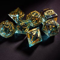 Ensemble de dés RPG polyédriques personnalisés en résine, 7 pièces, faits à la main, à pointes, motif d'arme Ranger, thème Dragons et Donjons pour les donjons