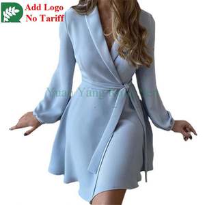 Vestido Mini de Manga Larga, Talla Grande, Informal, Elegante, para Fiesta, Graduación, con Cuello Solapa y Estampado, para Mujer, Fabricante de Ropa Personalizada - Product Image 3