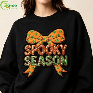 Parche Bordado de Chenilla con Lentejuelas y Purpurina, Diseño de Lazo Espeluznante de Halloween, Grande, Personalizado, al por Mayor, Termoadhesivo para Ropa - Product Image 3