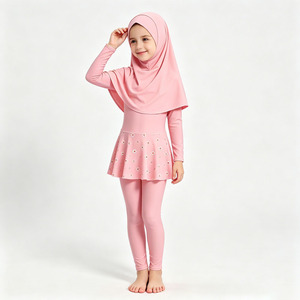 Kids Muslim Burkini Swimsuit 3PCS Full Coverage <b>Modest</b> Swimwear with Hijab Long Sleeve Girls Swim <b>Set</b> - Product Image 4