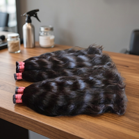 Ekstensi Rambut Manusia India, Bulk Double Drawn, Natural Wavy Remy, Double Weft, Bebas Kimia, Siap Perm, Pink Wrap