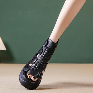 <span class=keywords><strong>Sandalias</strong></span> <span class=keywords><strong>Romanas</strong></span> de Piel de Vacuno de Alta Calidad al por Mayor para Mujer, <span class=keywords><strong>Sandalias</strong></span> de Verano con Tacón de Cuña y Punta Abierta, Aumento de Altura de 9 cm - Product Image 4