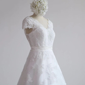 French Style Wedding Dress A-Line V-Neck Tulle White Bridal Gown Floor Length Simple Elegant Reception Dress - Product Image 2