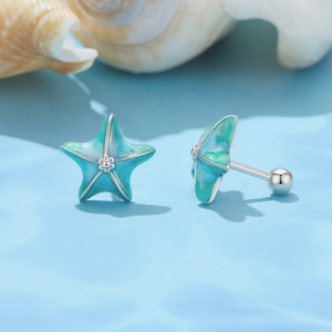 Pendientes de cobre con forma de estrella con incrustaciones de circonita, joyería de moda linda para regalo unisex - Product Image 3