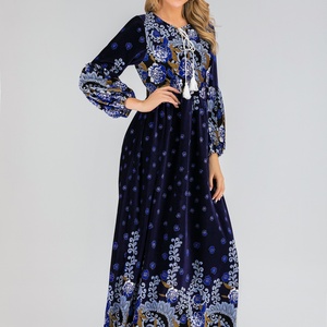 6245# Wholesale Dubai Abaya Fashion Young Women Printed Velvet Long Dress Abaya - Product Image 3