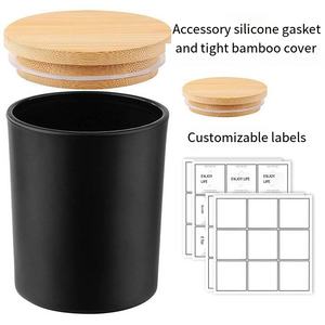 Vente en gros de pots à bougies en verre noir mat personnalisés avec étiquette, 315 ml (11 oz), avec couvercle hermétique en <span class=keywords><strong>bambou</strong></span> - Product Image 2