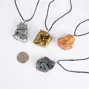 Pingente ágato natural para jóias, confecção de cor galvanizado cristal pedra pingente colar