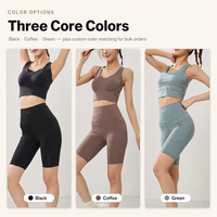 Ensemble 2 pièces de shorts de yoga taille haute noirs avec poche latérale et soutien-gorge de sport de maintien pour femme, idéal pour la gym