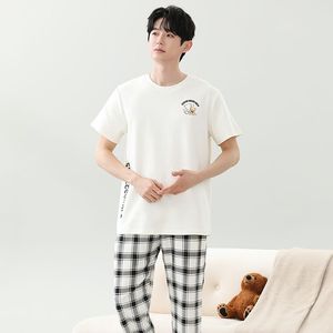 Pantaloni estivi di buona qualità <span class=keywords><strong>in</strong></span> <span class=keywords><strong>cotone</strong></span> <span class=keywords><strong>da</strong></span> <span class=keywords><strong>uomo</strong></span> con <span class=keywords><strong>pigiama</strong></span> a maniche corte semplici pigiami Casual rilassati e comodi possono essere indossati all'aperto - Product Image 4