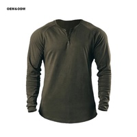 T-shirt vintage Henry à manches longues, couleur unie, sport, fitness, homme, spandex/coton, élastique, fin, col rond, 260 grammes, décontracté