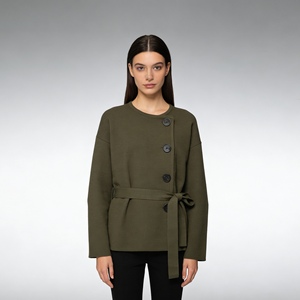 เสื้อคาร์ดิแกนถักสำหรับผู้หญิง - เสื้อสเวตเตอร์โอเวอร์ไซส์ผูกเอวแบบไม่สมมาตรแฟชั่น - Product Image 3