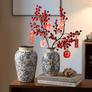 Jarrón de Porcelana Azul y <span class=keywords><strong>Blanco</strong></span> Estilo Wabi-Sabi Chino Tonfo, Hecho a Mano, de Alta Gama, para Arreglos Florales, Decoración del Hogar, Sala de Estar - Product Image 1