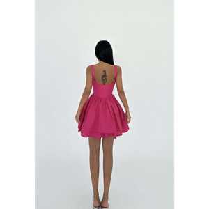 Vestido Halter con Tirantes Color Fucsia, Decoración con Cremallera, Elegante, Cintura Alta, para Fiesta, Club, Vacaciones, Talla XL - Product Image 1