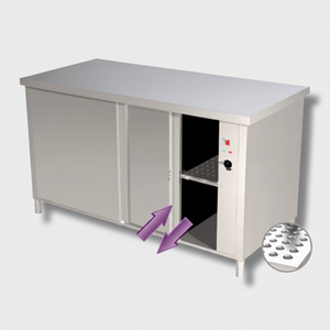 Tavolo riscaldato in acciaio inossidabile con porte scorrevoli - Product Image 1