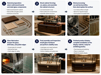 Vitrine d'îlot pour montres en placage de bois ovale de luxe |   Comptoir de présentation de bijoux en verre haut de gamme pour boutique de détail