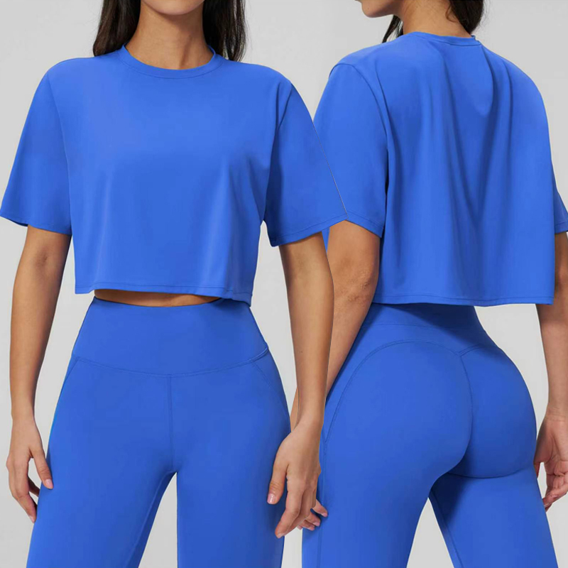 Women's Short Sleeve Crop Top Quick Dry Yoga Shirt Loose Fit Stretch Athletic Cropped T-Shirt for Sports