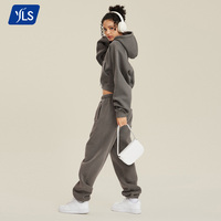 YLSD061 400GSM Cotton Poly Fleece Soft Boxy Fit Hoodie Set Vintage Washed 8 Piece Set Sweatsuit pour femmes