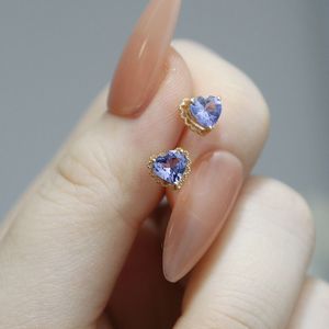 Xinfly Classic Lace Edge Court Style Au750 Fine Jewelry Wholesale 18K Real Gold Heart Shape <b>Blue</b> Tanzanite <b>Stud</b> <b>Earrings</b> - Product Image 1