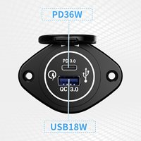 Chargeur de voiture USB double port 12V-24V, prise de charge rapide PD 36W Type C et QC 18W USB A, prise de courant encastrée étanche